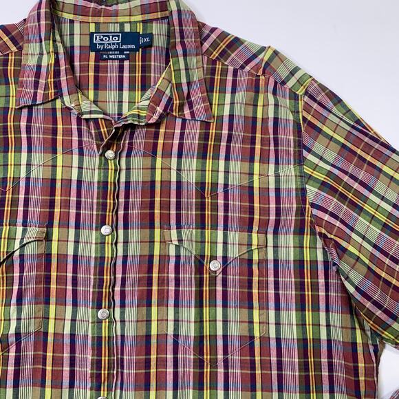 Polo Ralph Lauren Shirt Mens Extra Large Western Plaid Pearl Snap Buttons Pocket - Picture 3 of 9